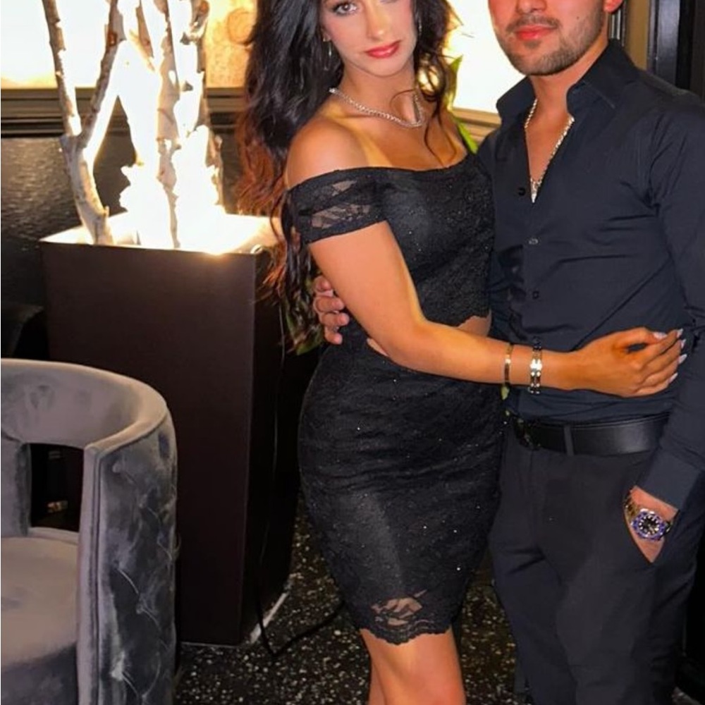 Black sparkle lace dress with stomach cut out